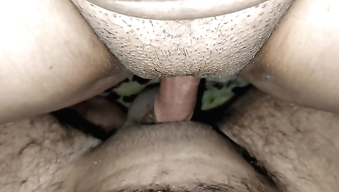 Brunette with small boobs sucking and licking a dick