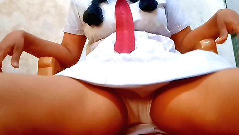 Busty babe enjoys herself when I watch her fucking in my house