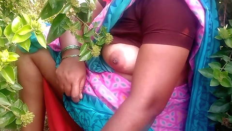 Indian girl in sexy outfit plays with her hot boobs