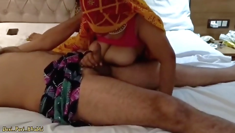 Indian brunette has a deepthroat blowjob with her husband