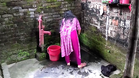 My brunette aunt gets naked and fucked in the shower