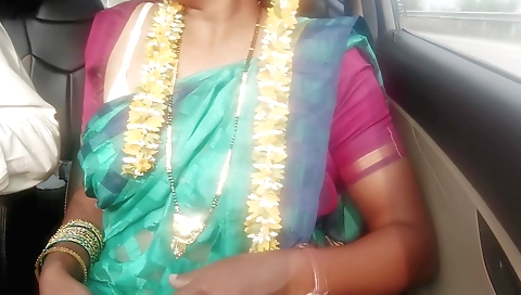 Indian solo female takes the car and rubs her feet