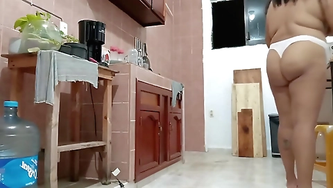 My stepmommy in stockings is naked and shows her tits