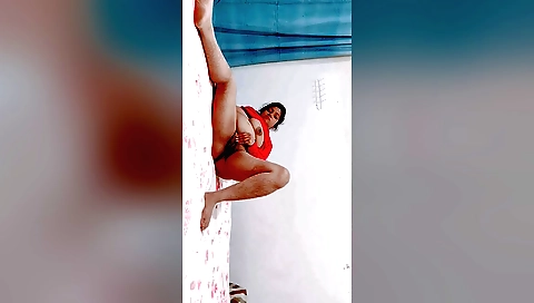 Busty brunette showing off her hairy pussy and tits