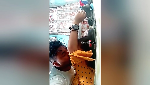 Sexy brunette babe with natural tits makes out in bedroom